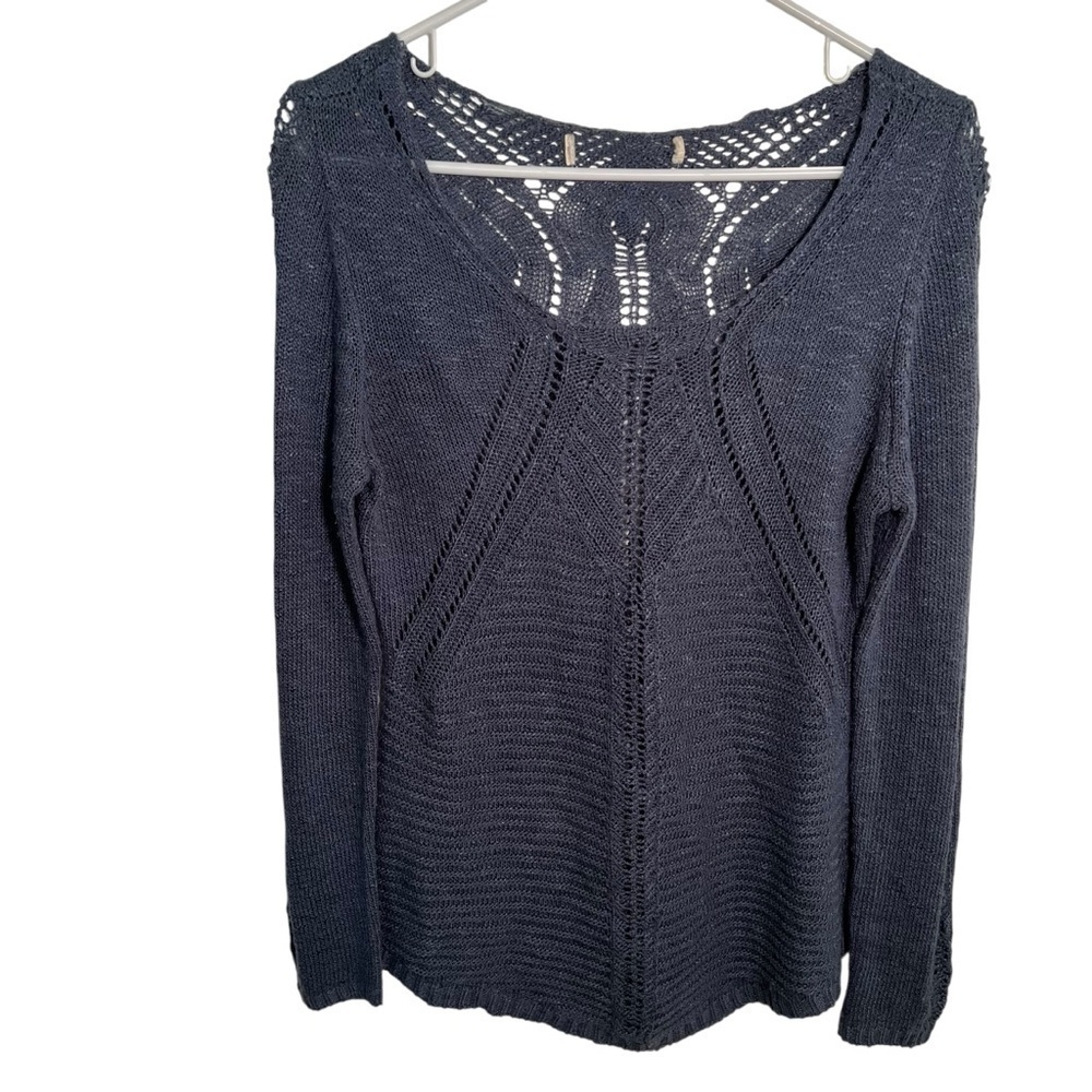 Women's Scoop Neck Sweater Loose Knit Beachy Blue Green Long Sleeve Detailed